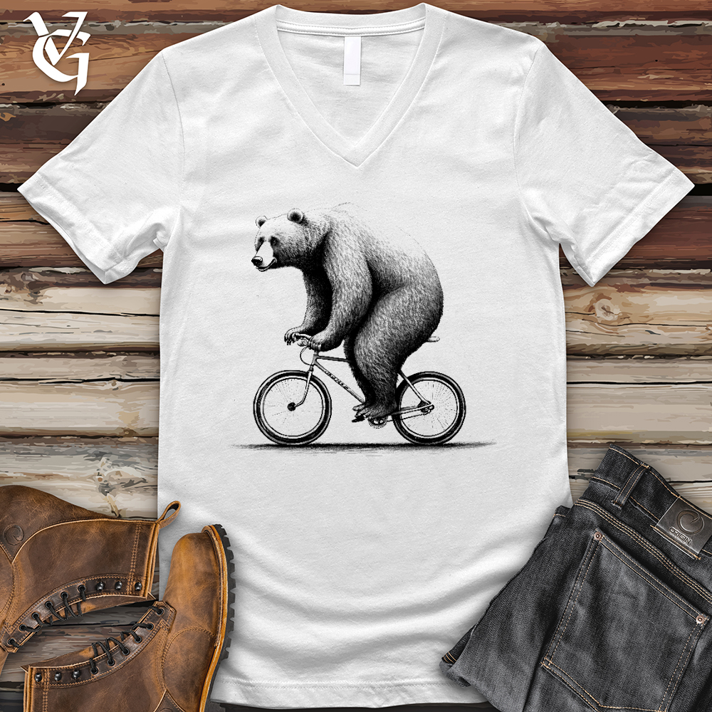 Bear Riding Bike V- Neck Tee