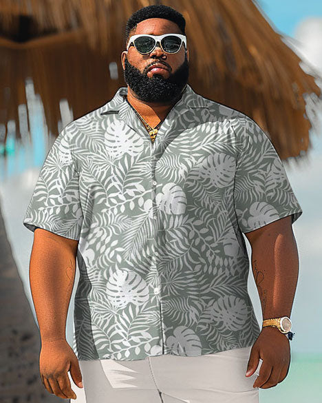 Men's Plus Size Hawaiian Palm Leaf Print Shirt Shorts Suit