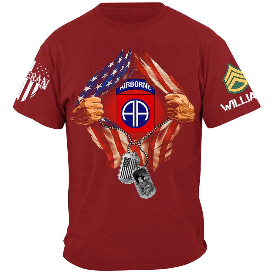 Custom Military Division Hands Ripping Flag on Chest T-Shirt Gift For Veteran H2511 Trna