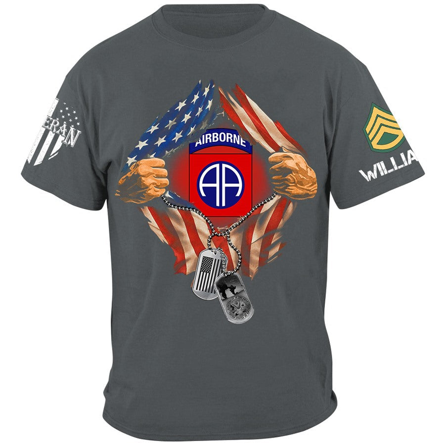 Custom Military Division Hands Ripping Flag on Chest T-Shirt Gift For Veteran H2511 Trna