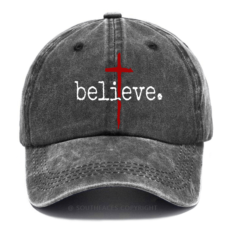 Believe Cross Print Christian Baseball Cap (Free Customization)