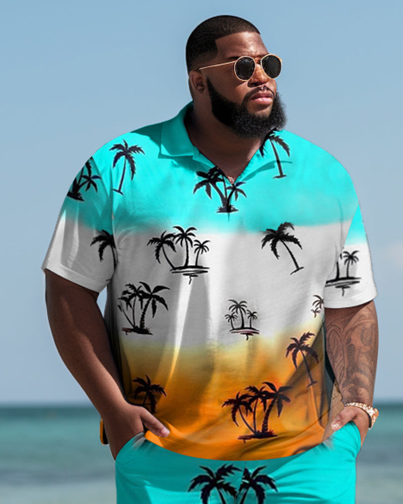 Hawaiian Gradient Coconut Colorblock Shorts Men's Plus Size Set