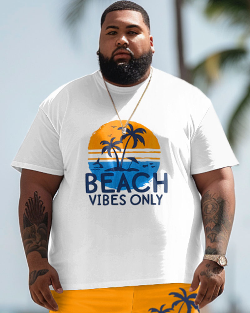 Men's Plus Size Hawaii Beach Alphabet Print T-Shirt Shorts Suit