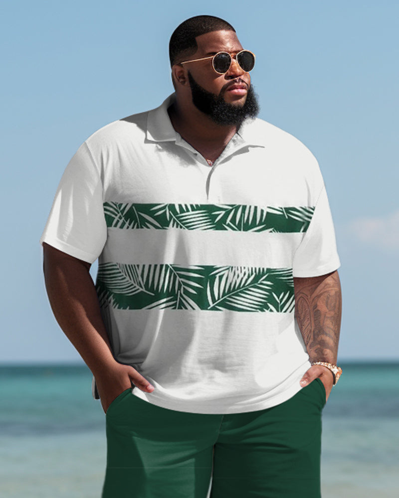 Hawaiian Leaf Print Shorts Men's Plus Size Set