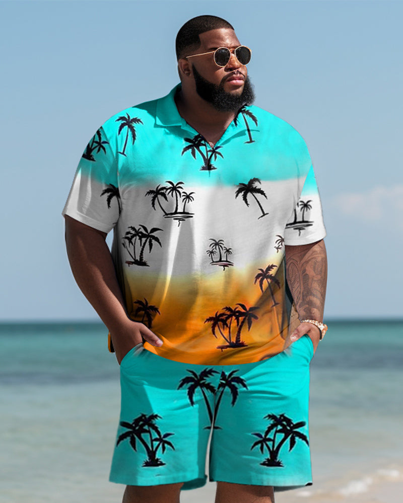 Hawaiian Gradient Coconut Colorblock Shorts Men's Plus Size Set