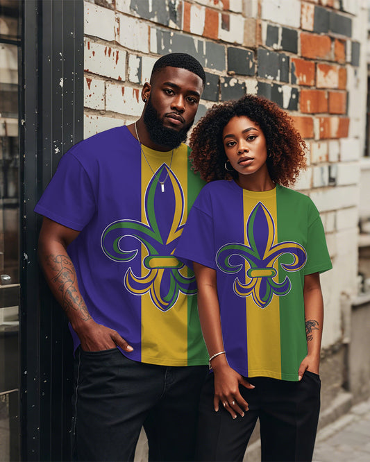 Couple's Plus Size Carnival Colorblock Printed Round Neck Short Sleeve Tee