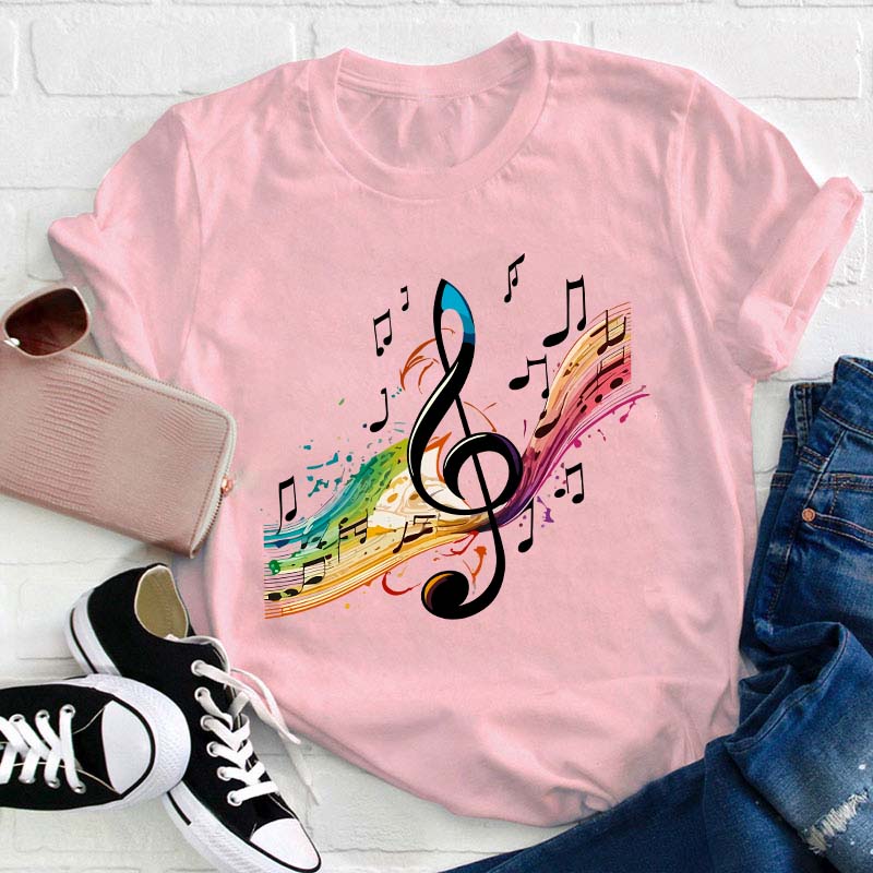 Colorful Music Note Teacher T-Shirt