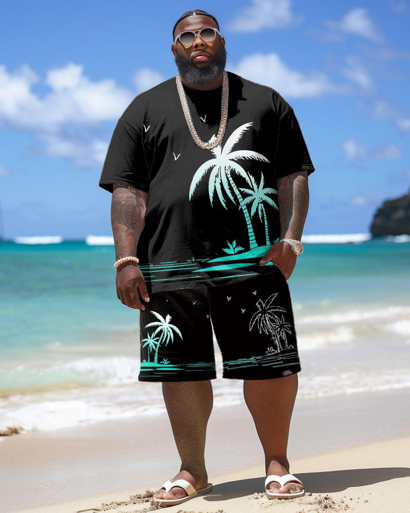 Men's Plus Size Hawaiian Gradient Coconut Tree Print T-Shirt Shorts Set