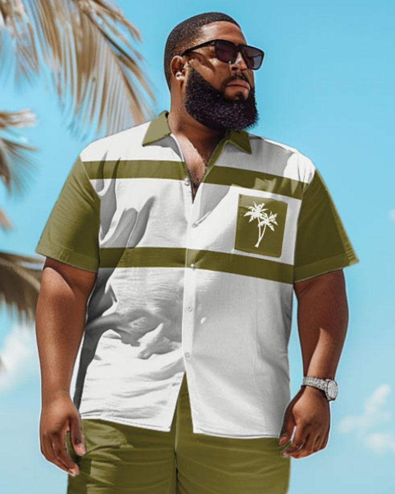 Men's Plus Size Hawaiian Coconut Tree Print Pocket Shirt Shorts Suit