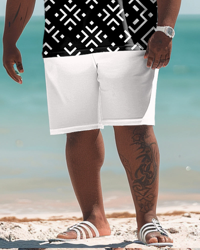 Men's Plus Size Geometric Print Polo Shirt Shorts Suit