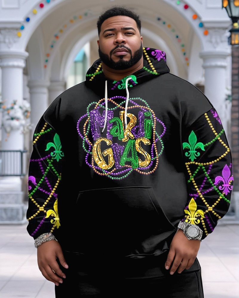 Men's Plus Size Carnival Black Letter Print Hoodie Sweatshirt