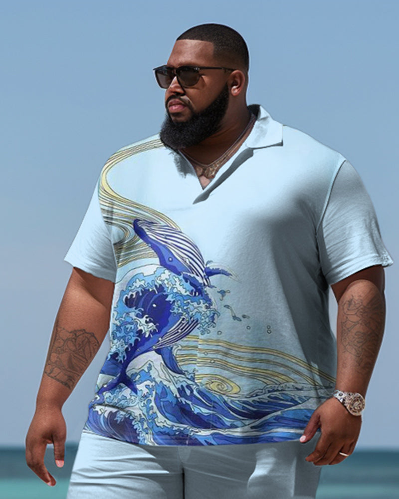 Men's Plus Size Business Tsunami Spray Beach Two-Piece Set