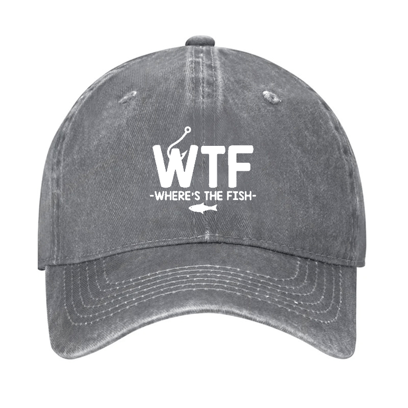 WTF - Where's The Fish Funny Print Cap (Free Customization)