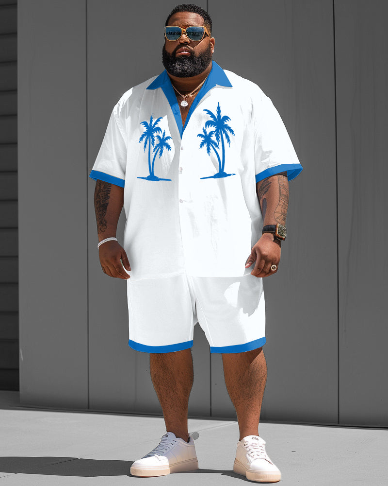 Men's Plus Size Simple Symmetrical Coconut Tree Print Shirt Shorts Suit