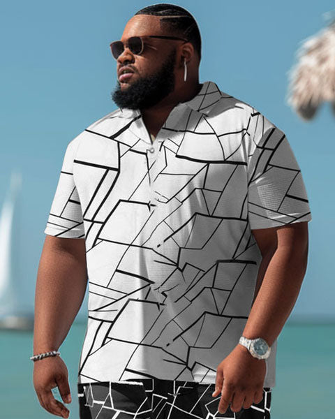 Men's Plus Size Casual Simple Geometric Print Polo Shorts Suit