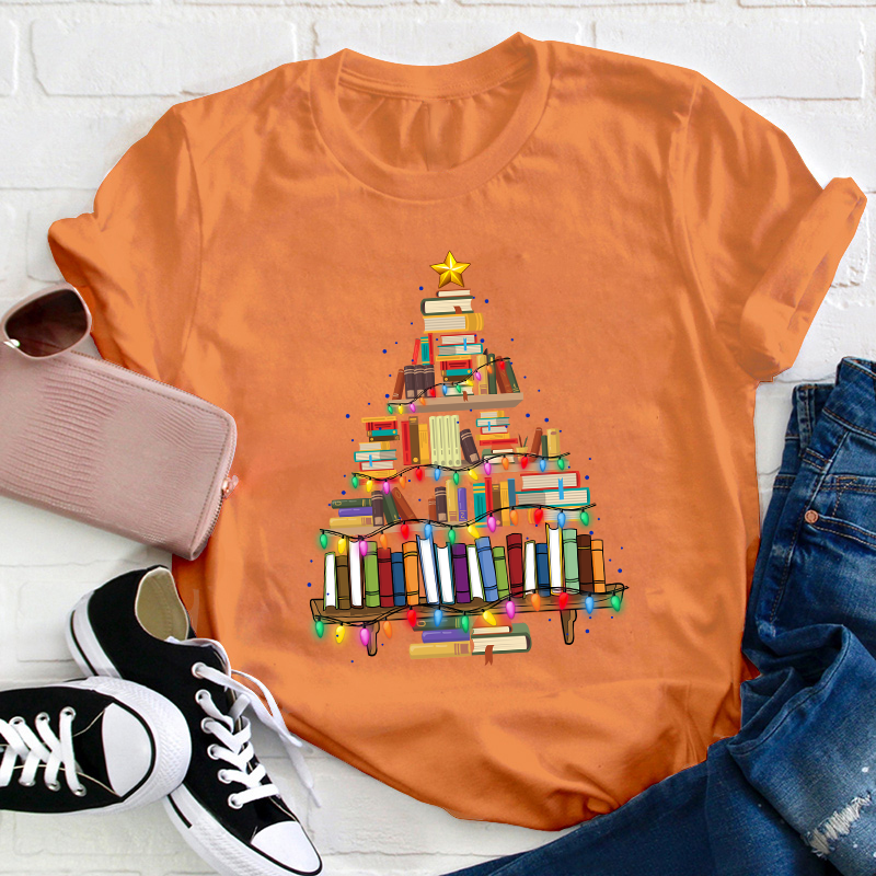 Book Christmas Tree Teacher T-Shirt