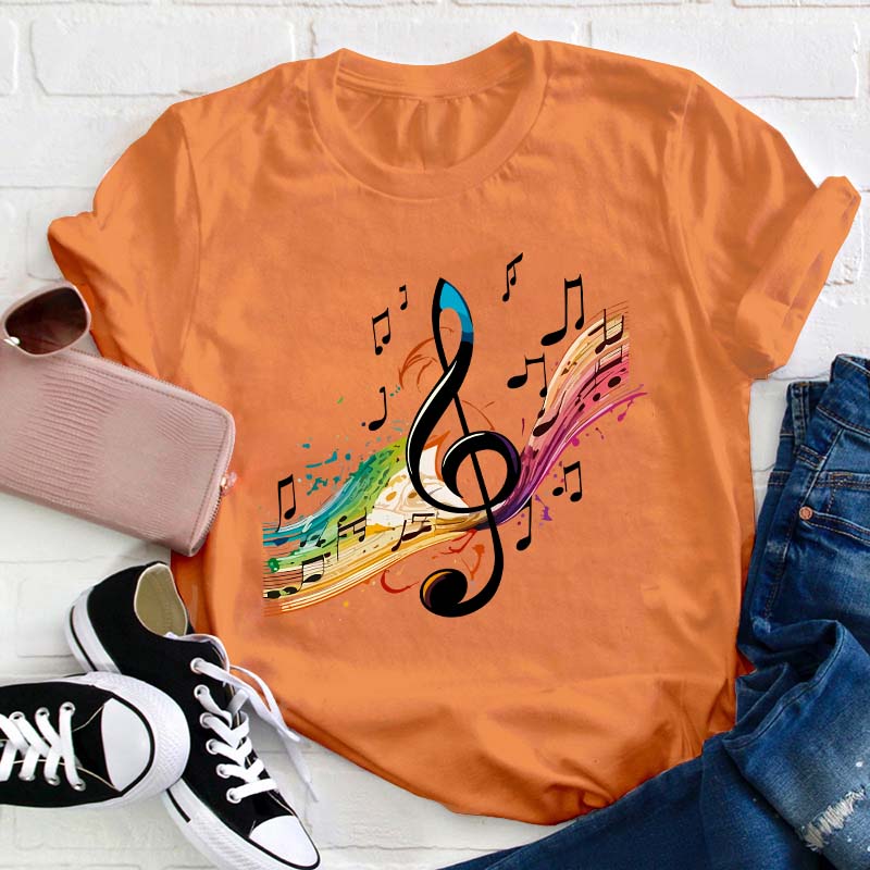 Colorful Music Note Teacher T-Shirt