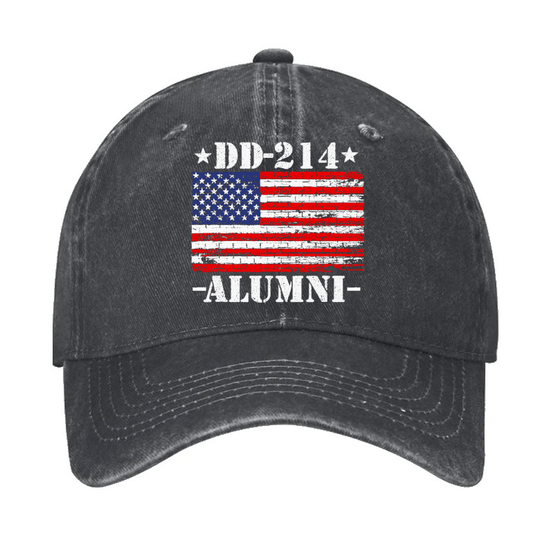 DD-214 Alumni Military Veteran American Flag Patriotic Cap (Free Customization)