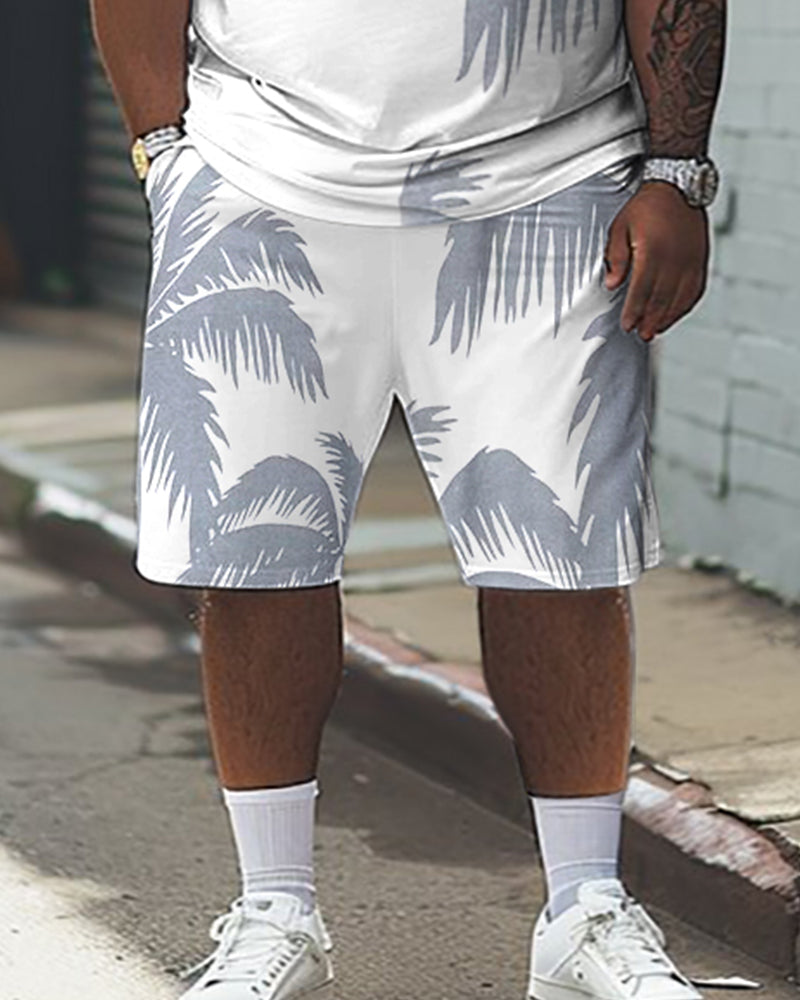 Light Color Coconut Tree Print T-Shirt Shorts Set Men's Plus Size