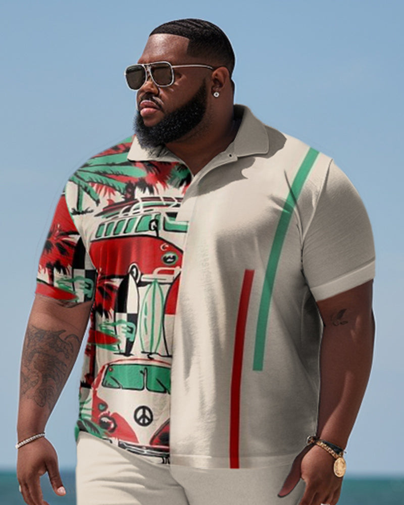 Men's Plus Size Business Colorblock Beach Two-Piece Set