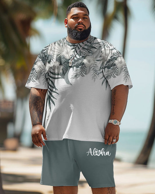 Men's Plus Size Hawaiian Floral Alphabet Print T-Shirt Shorts Set