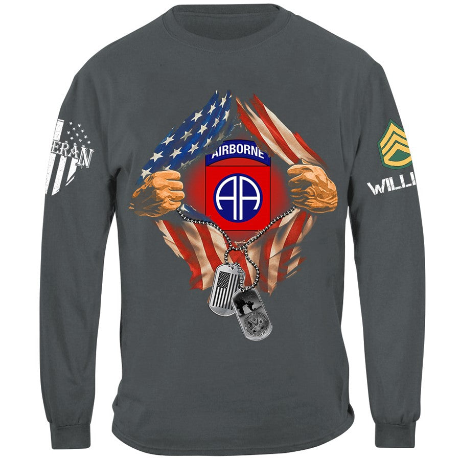 Custom Military Division Hands Ripping Flag on Chest T-Shirt Gift For Veteran H2511 Trna