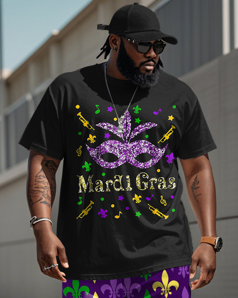 Men's Plus Size Orleans Mardi Gras Mask Alphabet Print T-Shirt Trousers Suit