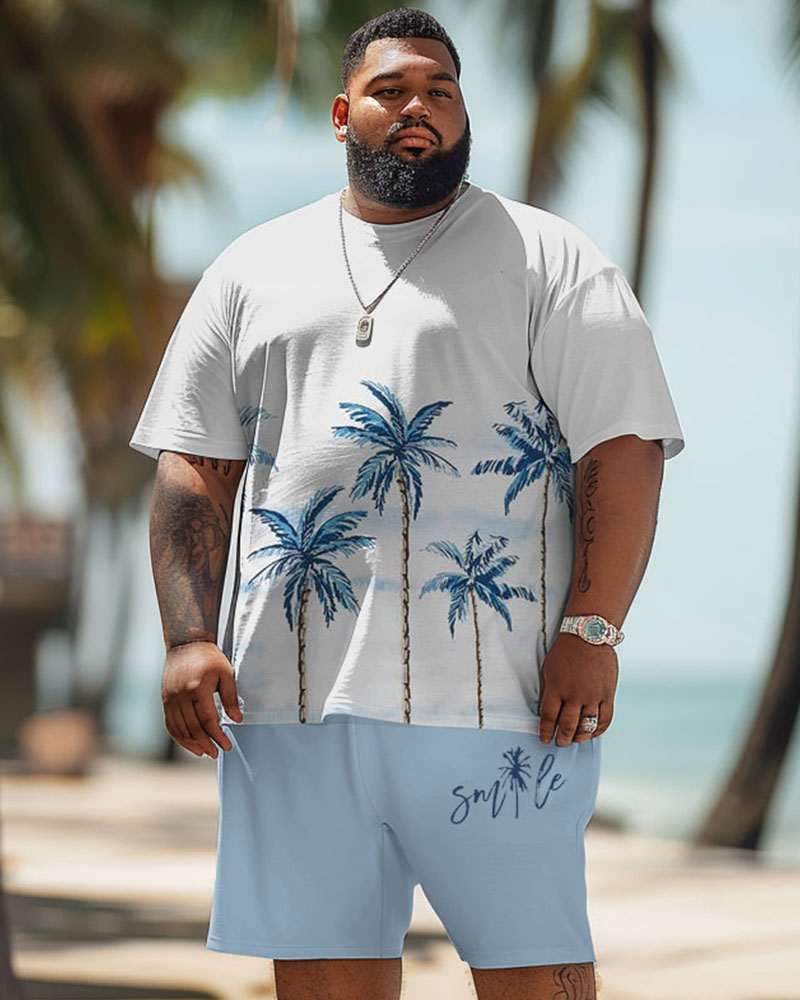 Men's Plus Size Hawaiian Coconut Tree Print T-Shirt Shorts Suit