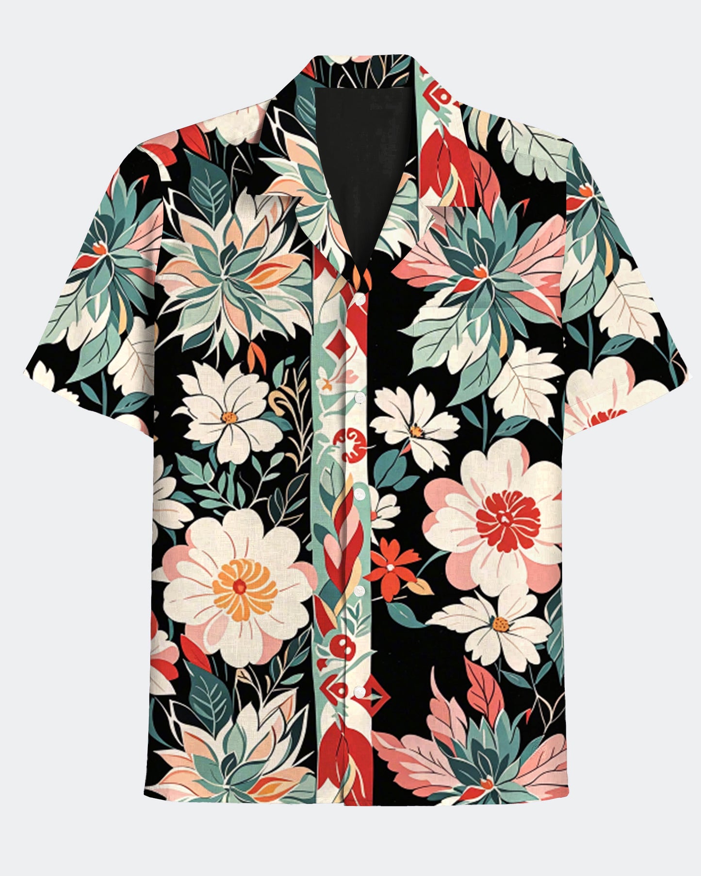 Men's Hawaiian Flower Print Casual Vintage Short Sleeve Shirt