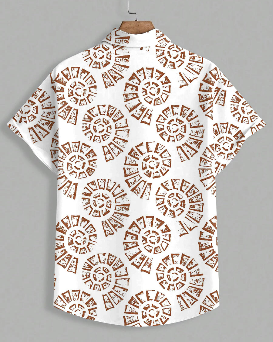 Men's Plus Size Hawaiian White Tribal Spiral Art Print Short Sleeve Shirt