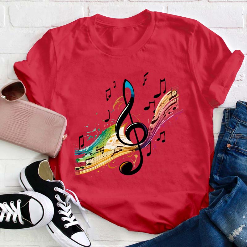 Colorful Music Note Teacher T-Shirt