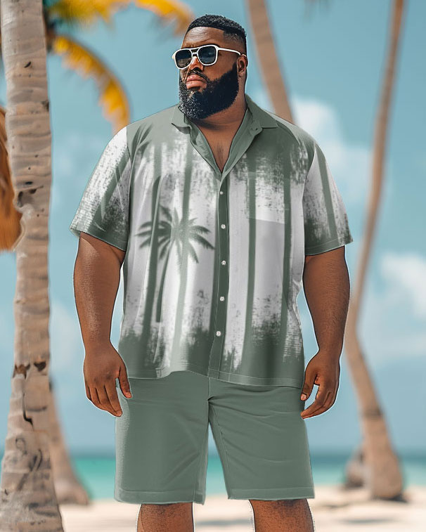 Men's Plus Size Hawaiian Coconut Tree Print Shirt Shorts Suit