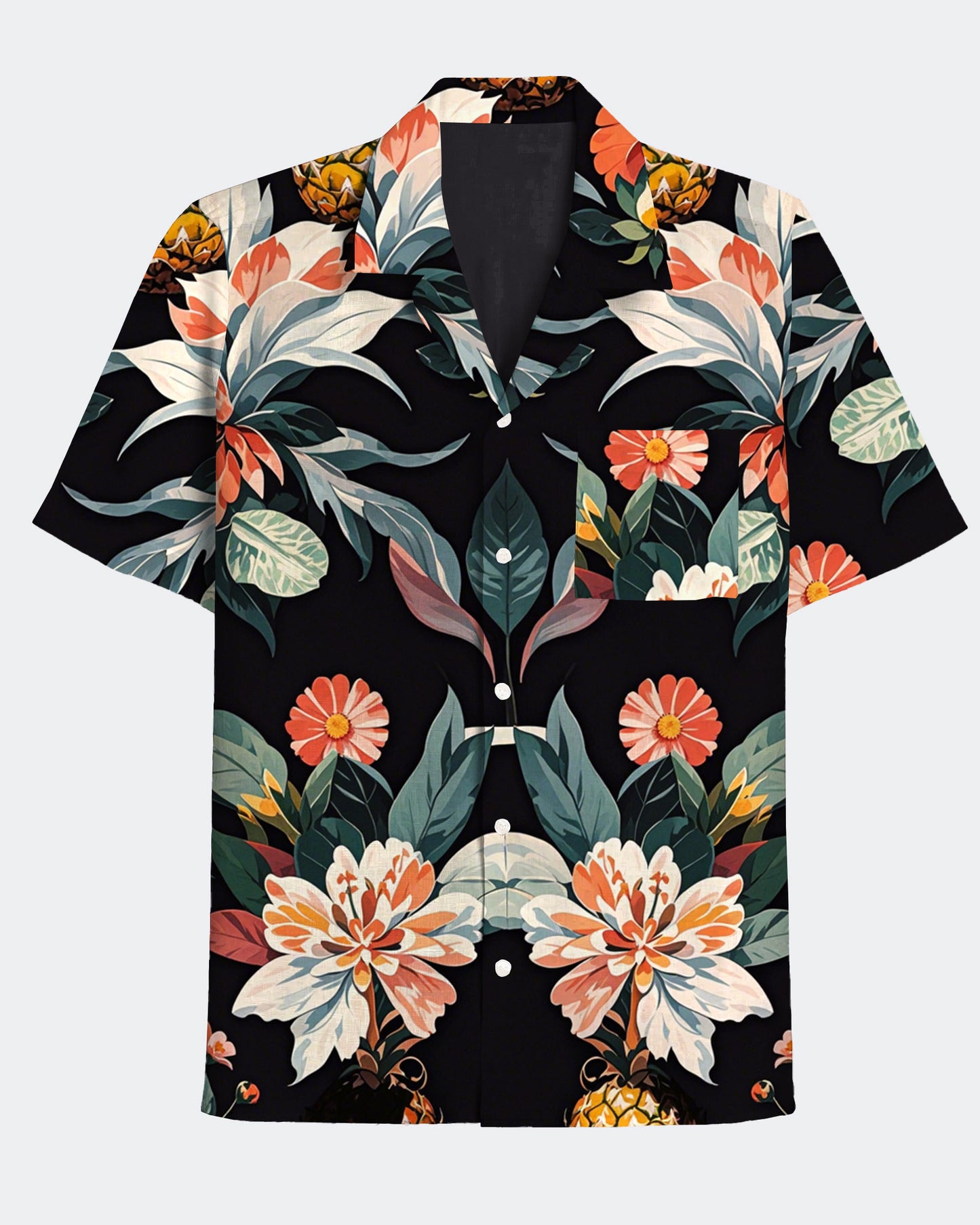 Men's Casual Hawaiian Flower Print Vintage Short Sleeve Shirt