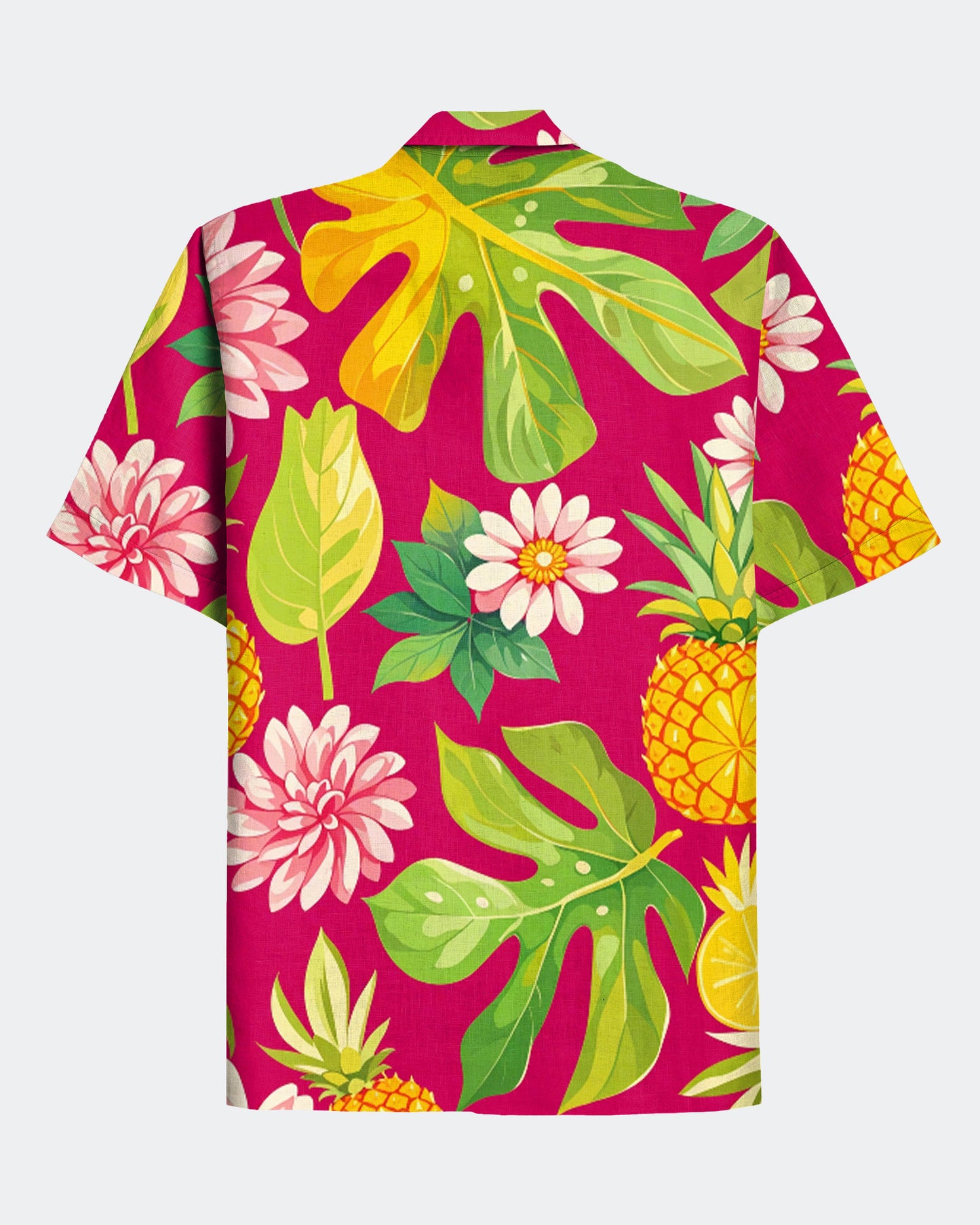 Men's Casual Plant Pineapple Print Hawaiian Cuban Collar Short Sleeve Shirt