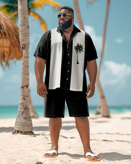 Men's Plus Size Simple Hawaiian Plant Print Shirt Shorts Set