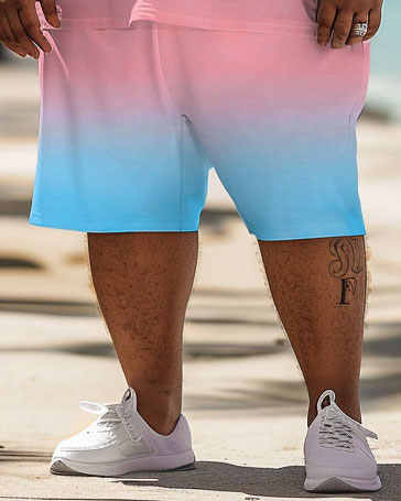 Men's Plus Size Hawaiian Gradient Coconut Tree Print T-Shirt Shorts Set