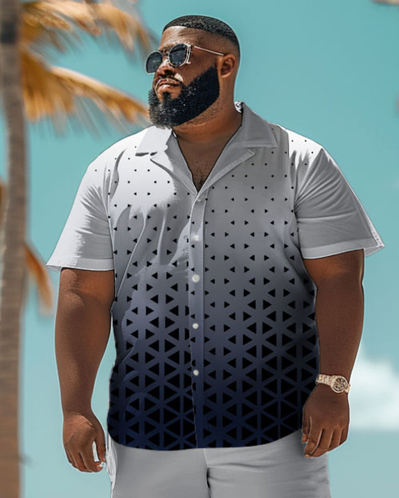 Men's Plus Size Business Print Short Sleeve Shirt Shorts Set