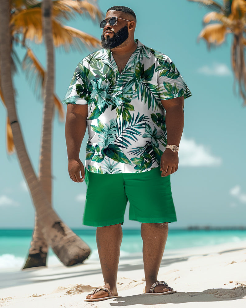 Men's Plus Size Hawaiian Floral Print Shirt Shorts Set