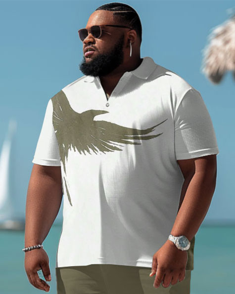 Men's Plus Size Casual Simple Bird Print Polo Shorts Suit