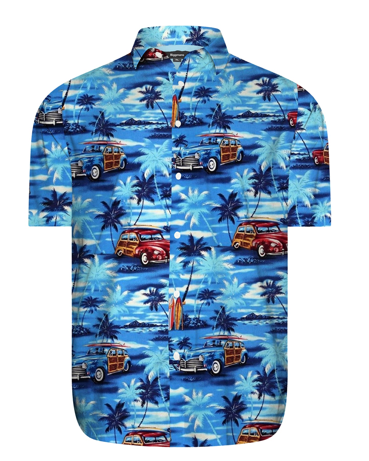 Men's Plus Size Shawat Coconut Tree & Car Fashion Printed Short Sleeve Shirt