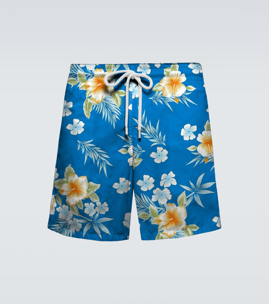 Plus Size Men's Blue Hawaiian Flower Beach Quick-drying Trunks Swimming Trunks