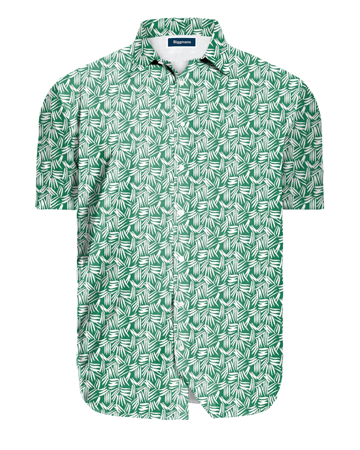 Men's Plus Size Abstract Geometric Leaf Silhouette Green Lapel Short Sleeve Shirt