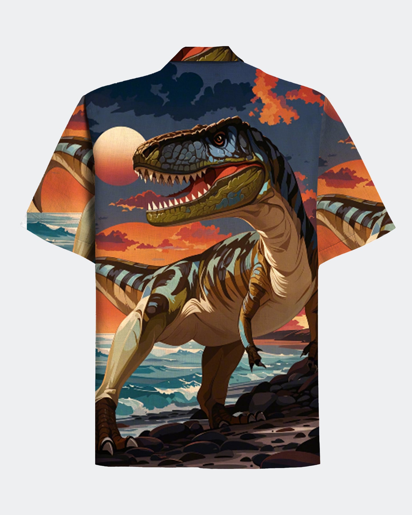 Men's Hawaii Sunset Dinosaur Print Short Sleeve Shirt