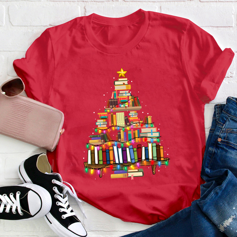 Book Christmas Tree Teacher T-Shirt