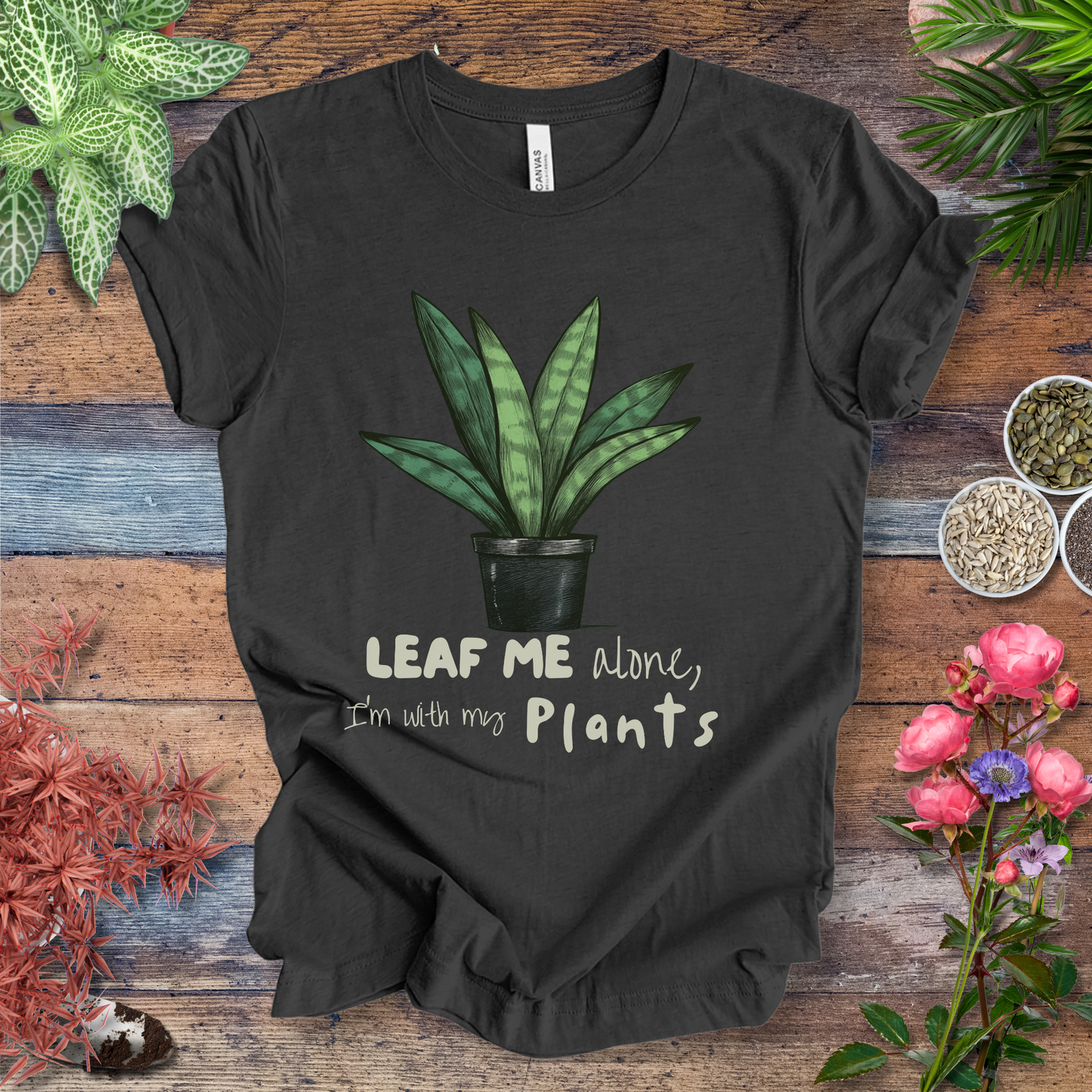 "Leaf Me Alone" Funny Snake Plant Lover T-Shirt