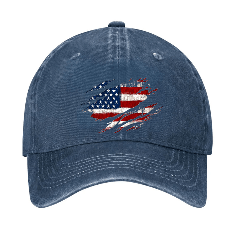 Distressed American Flag Print Cap