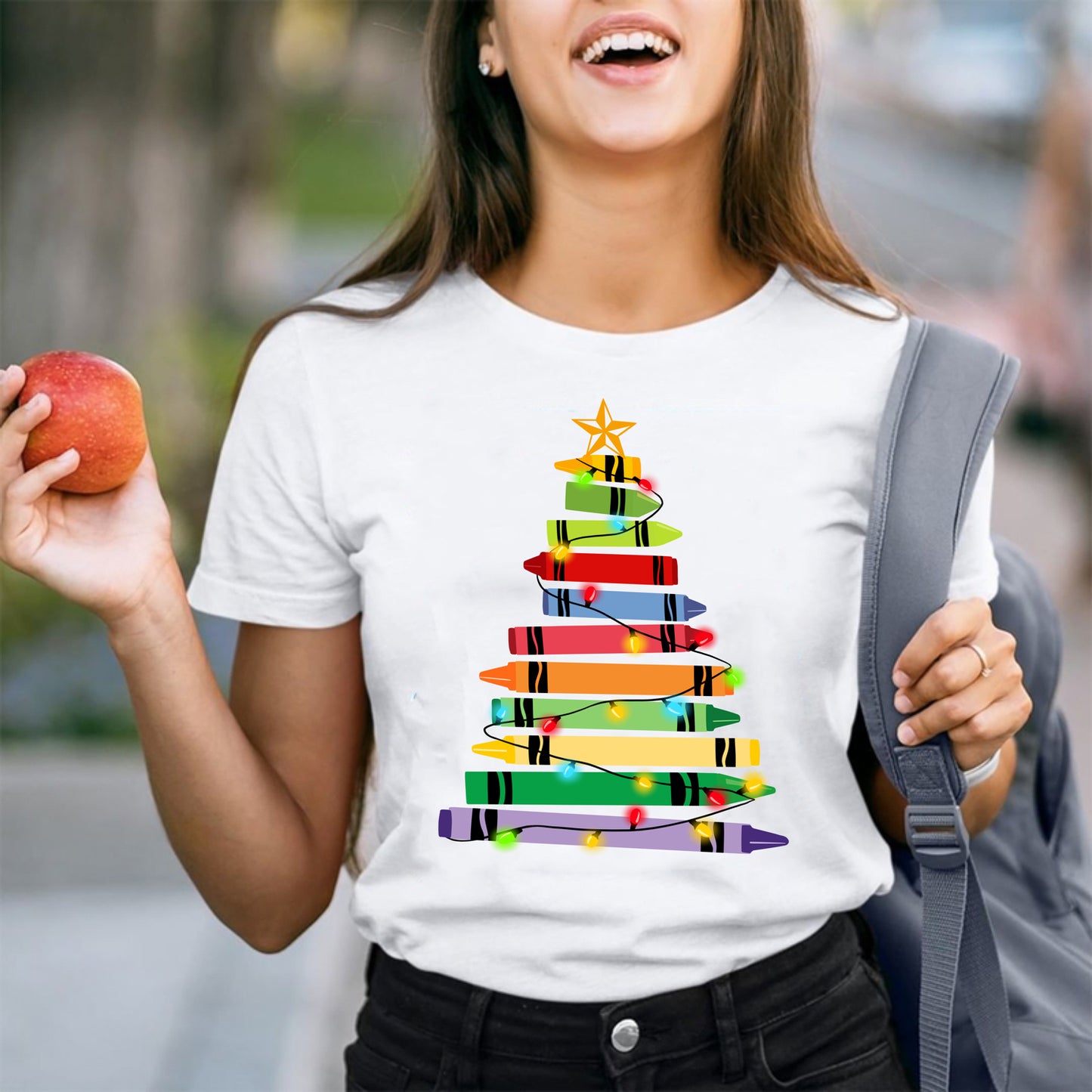 Crayons Tree Colored Lights Teacher T-Shirt