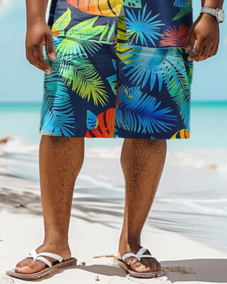 Men's Plus Size Hawaiian Tropical Plant Print Shirt Shorts Suit