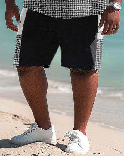 Men's Plus Size Casual Simple Color-block Print Polo Shorts Suit