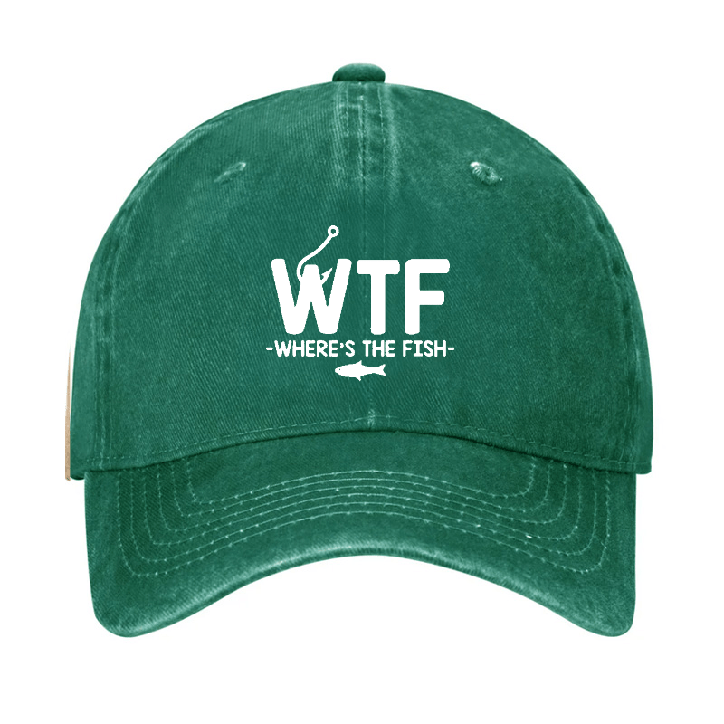 WTF - Where's The Fish Funny Print Cap (Free Customization)